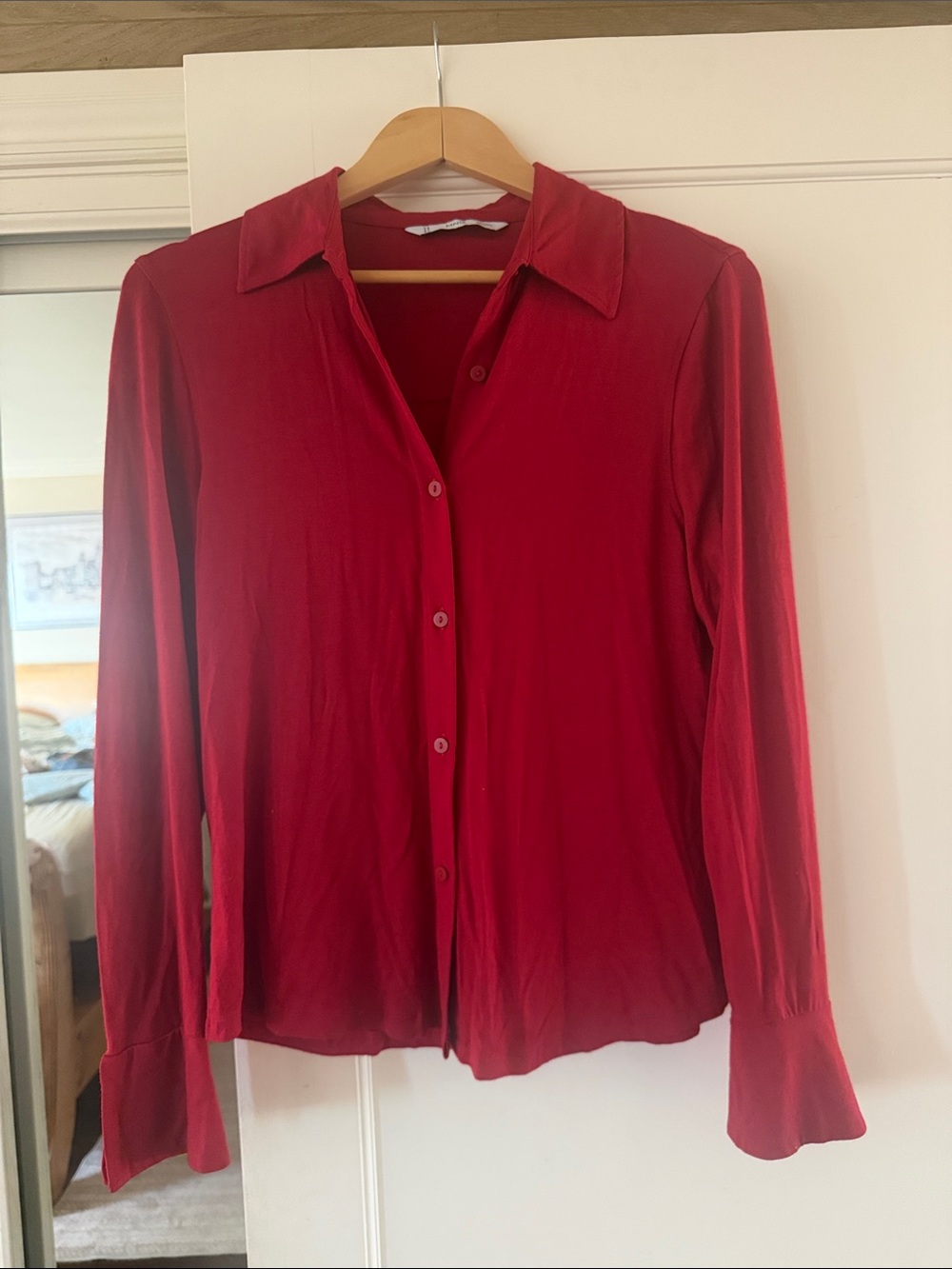 Mango Red Button-Front Long Sleeve Shirt